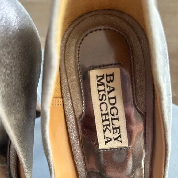 Badgley Mischka Silver Embellished Peep Toe Heels - Picture 5 of 11